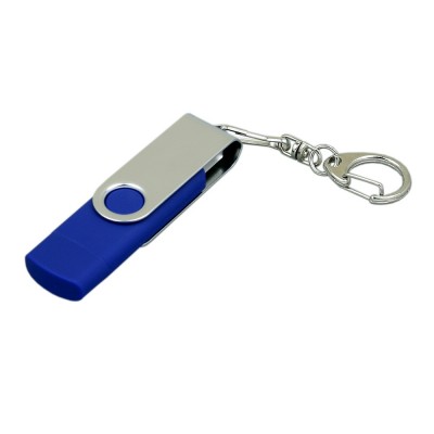 Флешка с поворотным механизмом, c дополнительным разъемом Micro USB, 16 Гб, синий