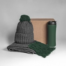 Набор подарочный COLD NIGHT: шарф и шапка, термокружка; темно-зеленый Набор подарочный COLD NIGHT: шарф и шапка, термокружка; темно-зеленый